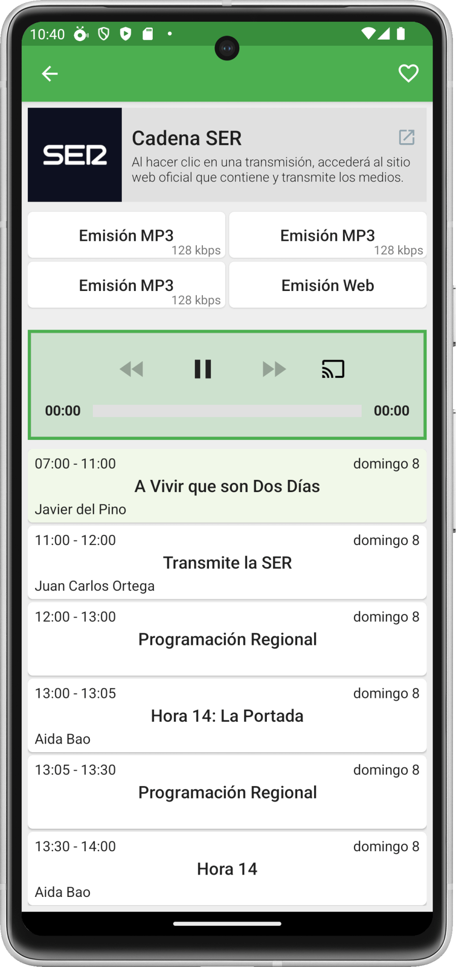 OndaChannels en Android con la selección de una radio