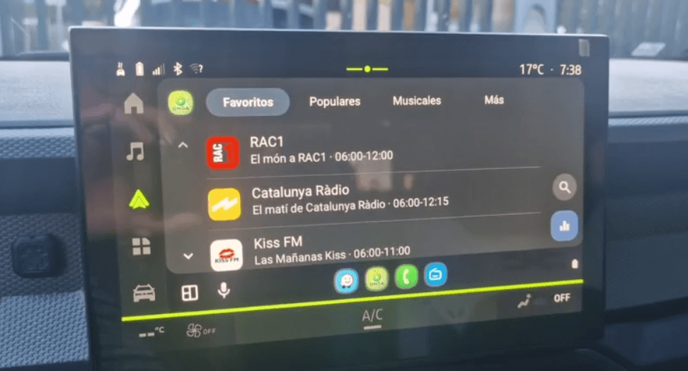 OndaChannels en Android Auto en la pantalla principal